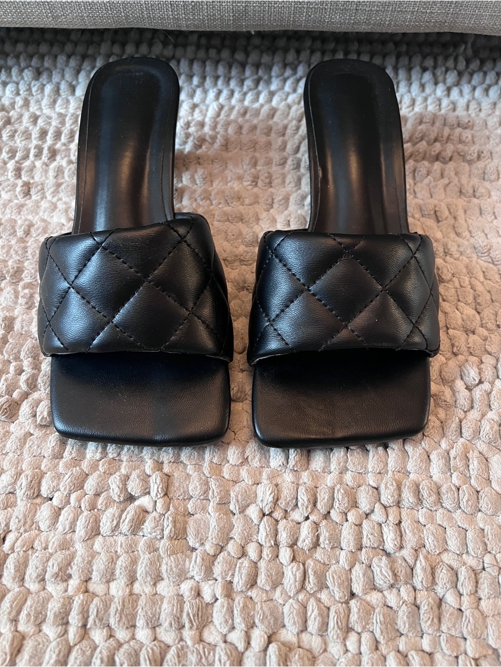 Black Quilted Slide Mules